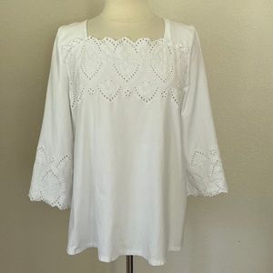 🌺 J. Jill White Eyelet Tunic Top Large